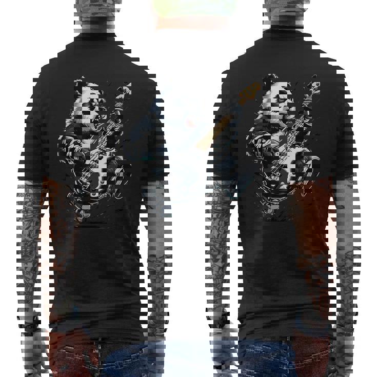 ギター付きパンダ グラフィック パンダ愛好家 パンダ ベース演奏 メンズTシャツ バックプリント