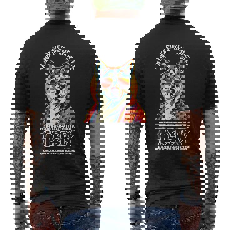 ギャングスタ ハスキー 犬 飼い主 犬 ラブ ハスキー かわいい シベリアンハスキー メンズTシャツ バックプリント