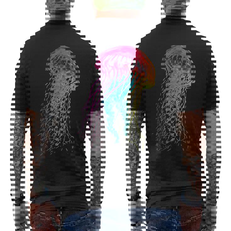 クラゲ カラフル ファンタジー 動物 アート グラフィック クラゲ メンズTシャツ バックプリント