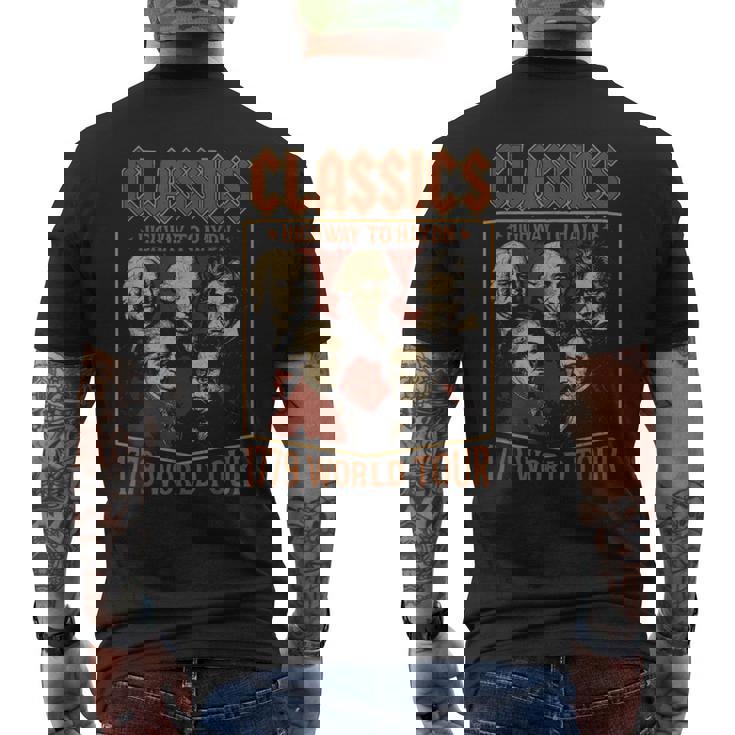 クラシック作曲家ツアー、面白クラシック音楽パロディー メンズTシャツ バックプリント