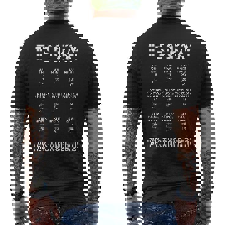 クラシック音楽 音楽好き 作曲家 バッハ モーツァルト ベートーヴェン シューベルトメンデルスゾーン ブラームス 音楽家 メンズTシャツ バックプリント