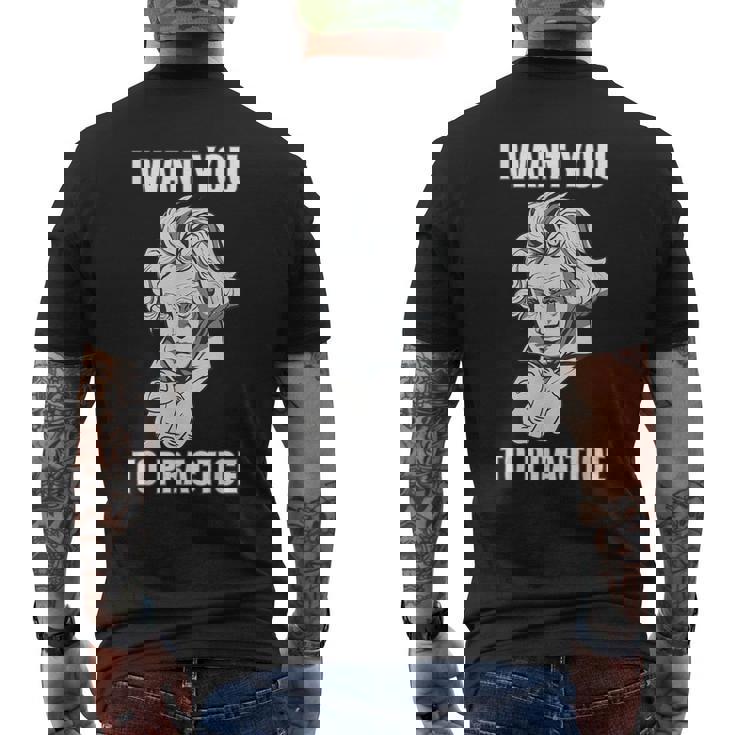 クラシック音楽 音楽家 ベートーヴェン ヴァイオリン ピアノ チェロ 練習 音楽好き おもしろ デザイン メンズTシャツ バックプリント