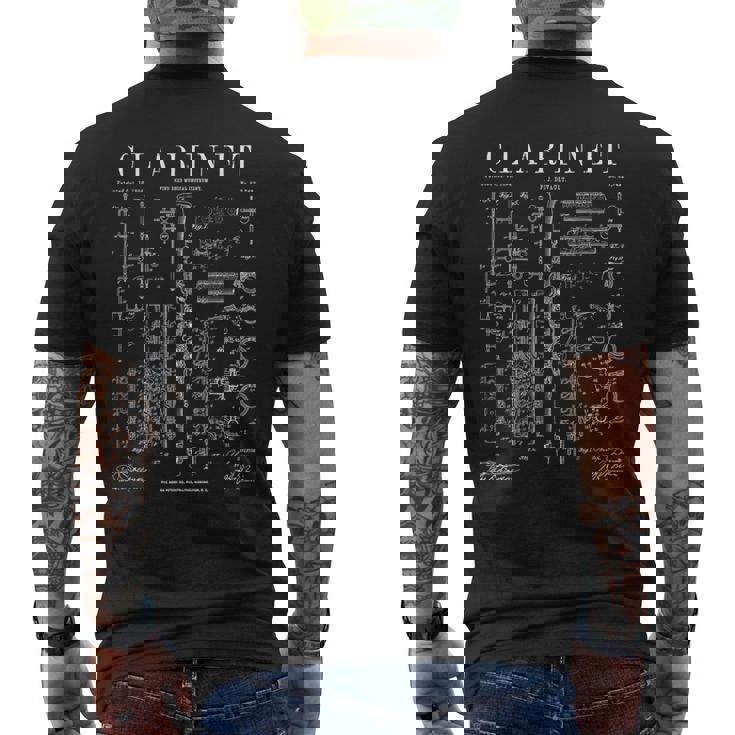 クラリネット ヴィンテージ 特許 クラリネット主義者 図面プリント メンズTシャツ バックプリント