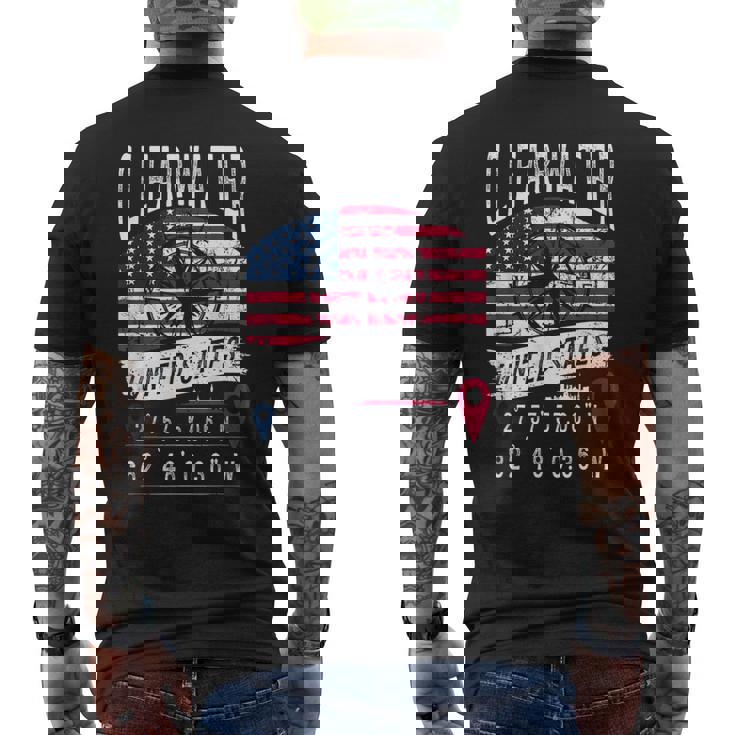 クリアウォーター アメリカ国旗 Gps座標 クリアウォーター メンズTシャツ バックプリント