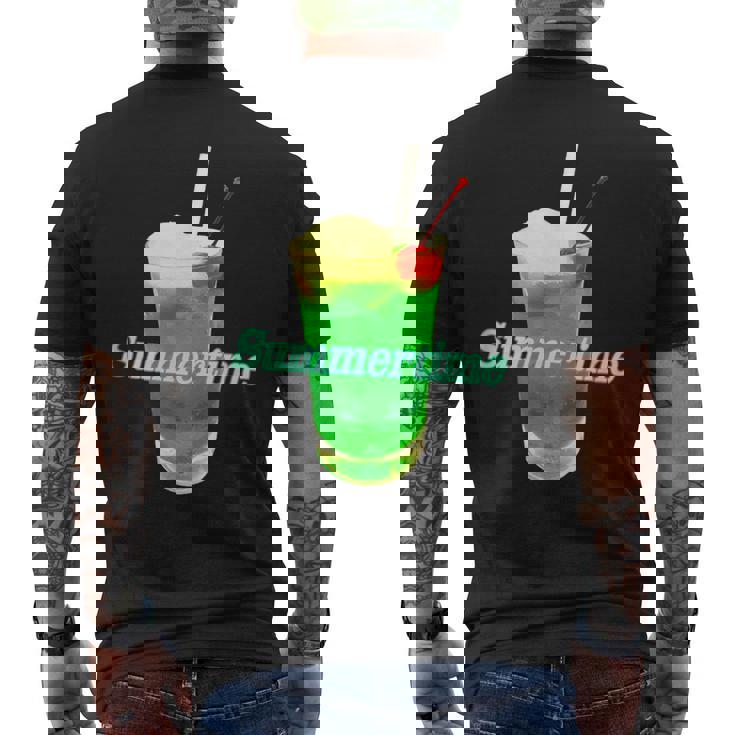 クリームソーダ・夏【 サマータイム 】メロンソーダ 緑 リゾート・夏 大好き 昭和 レトロ メンズTシャツ バックプリント