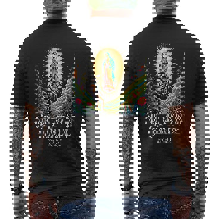 グアダルーペの聖母マリアカトリック メンズTシャツ バックプリント