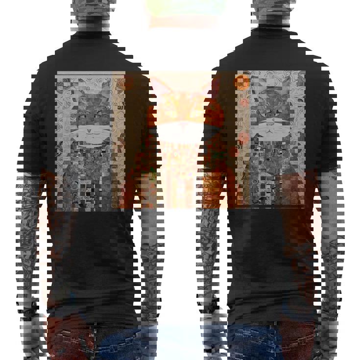 グスタフ・クリムト 幾何学模様の猫 メンズTシャツ バックプリント