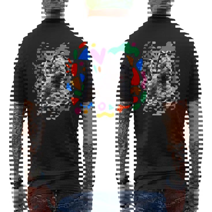 ケアンテリア カラフルなデザインの犬 メンズTシャツ バックプリント