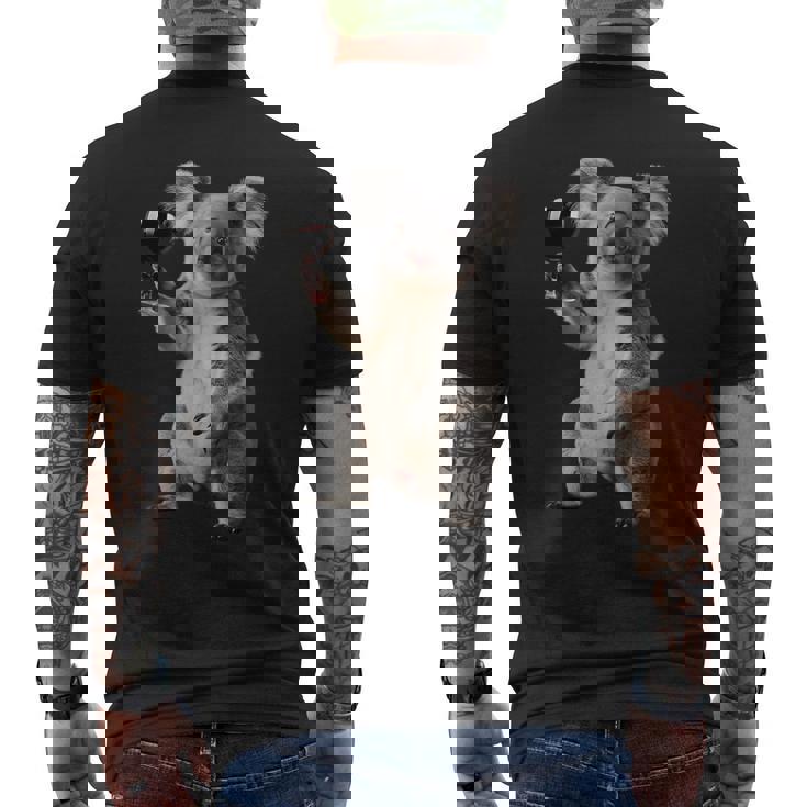 コアラ 飲酒 ワイン リアル メンズTシャツ バックプリント