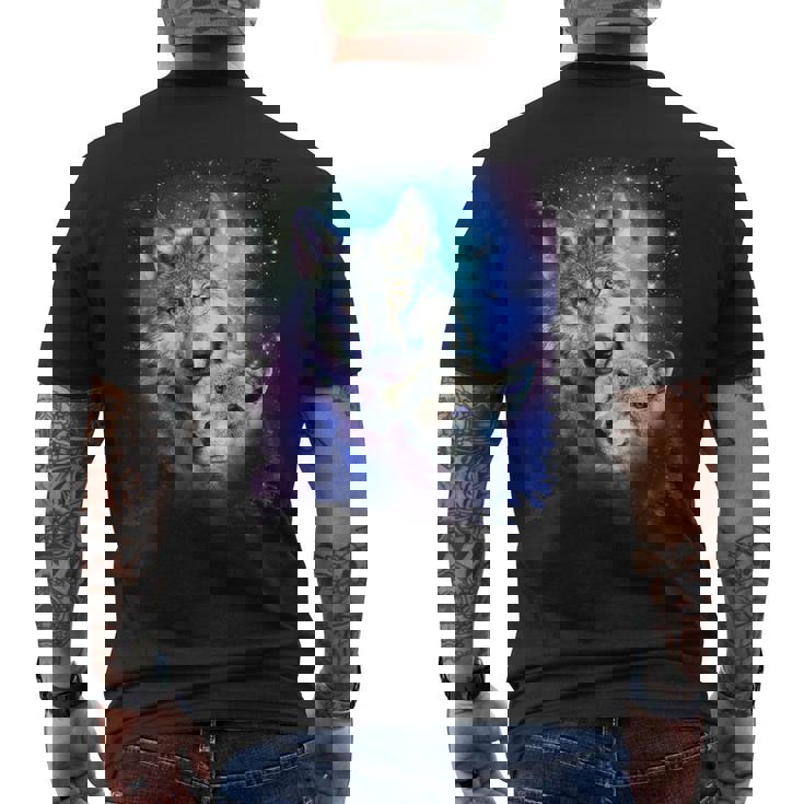 コズミックスペース オオカミ 家族 オオカミ 顔 メンズTシャツ バックプリント