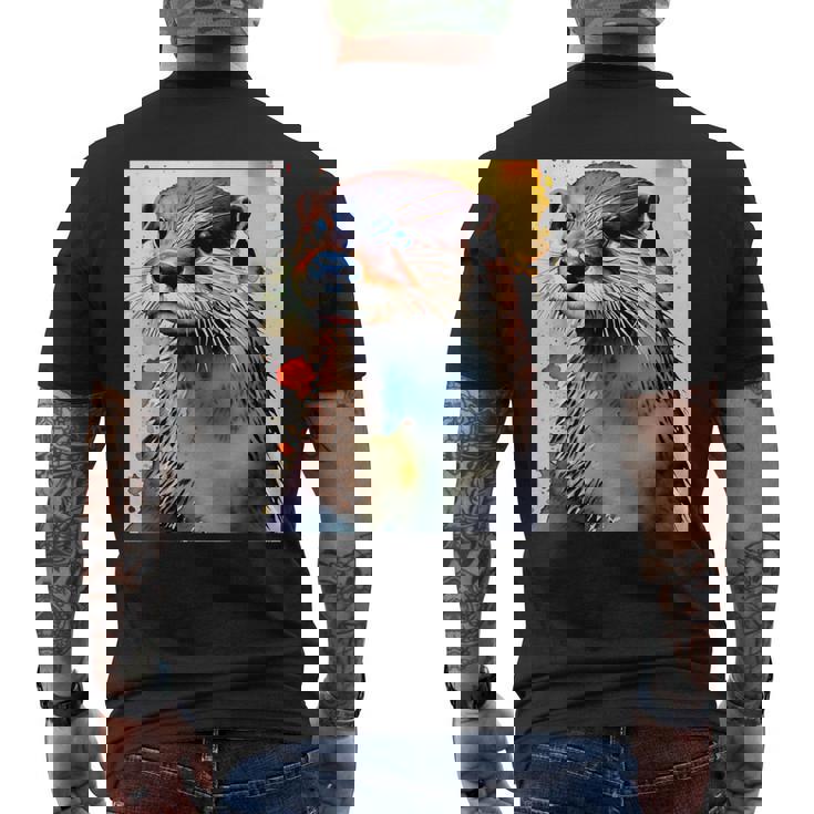 コツメカワウソ【どうぶつフレンズ】水彩画 動物 かわいい おしゃれ イラスト メンズTシャツ バックプリント