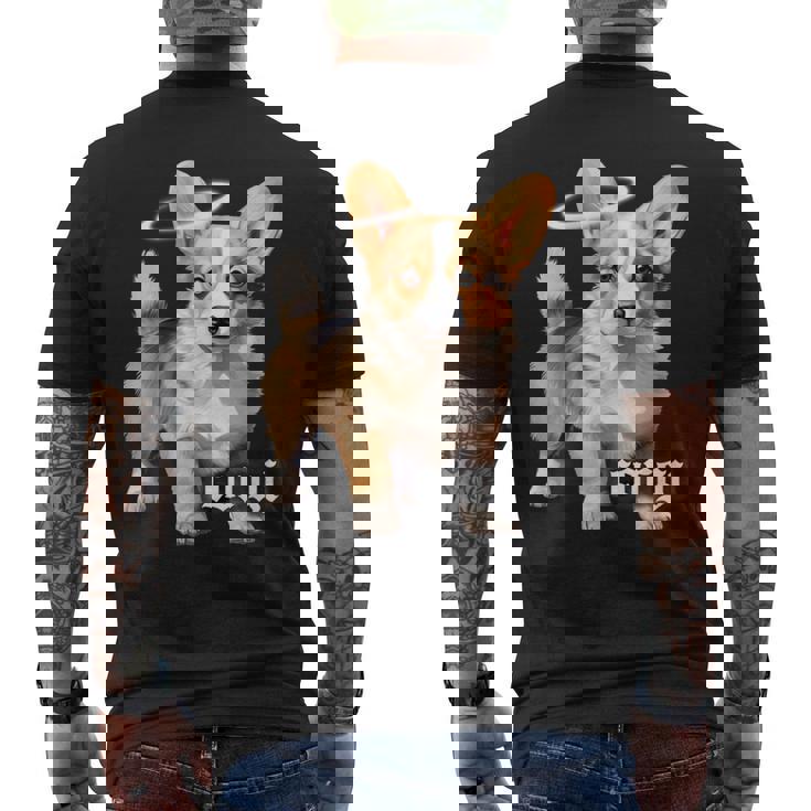 コーギー 天使 子犬 水彩 メンズTシャツ バックプリント