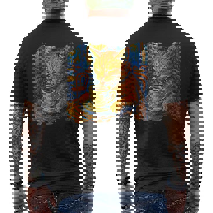 ゴッホ 猫 絵画 面白い 芸術的 猫 コーヒー愛好家 メンズTシャツ バックプリント