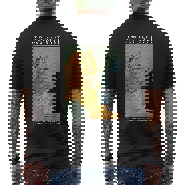 ゴッホ 黒猫 ひまわり おもしろ猫 メンズTシャツ バックプリント