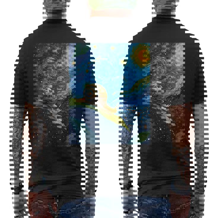 ゴッホの星空の夜のカタツムリスローモーバー動物愛好家 メンズTシャツ バックプリント