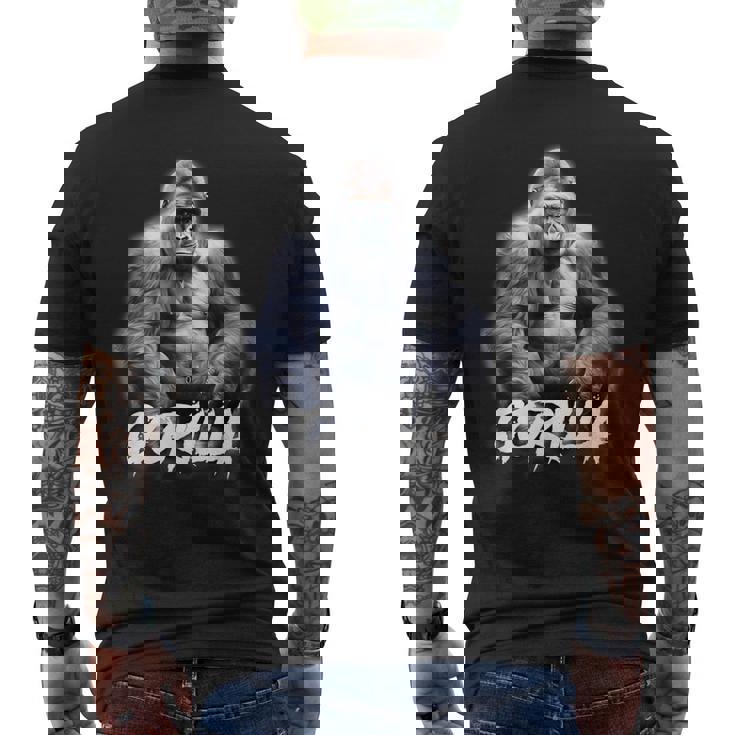 ゴリラ×シルバーバックゴリラ霊長類 メンズTシャツ バックプリント