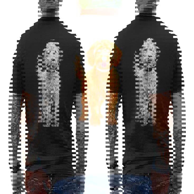 ゴールデンドゥードル犬 メンズTシャツ バックプリント