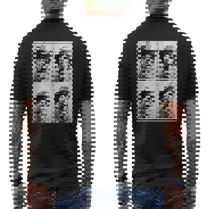 ゴールデンレトリバー カウボーイハット フォトブース セルフィー おもしろ犬 メンズTシャツ バックプリント