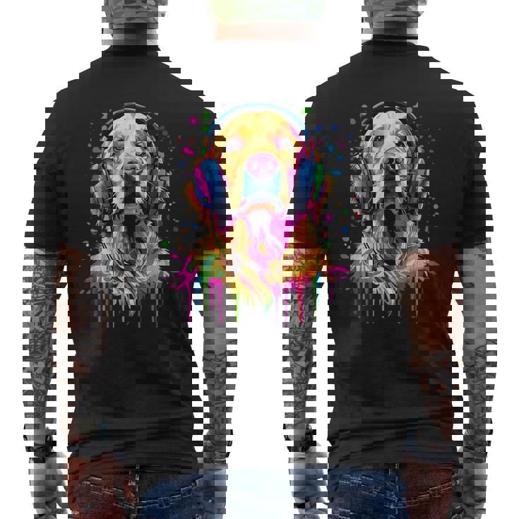 ゴールデンレトリバー 恋人 ポップアートカラー ファニー ゴールデンレトリバー メンズTシャツ バックプリント