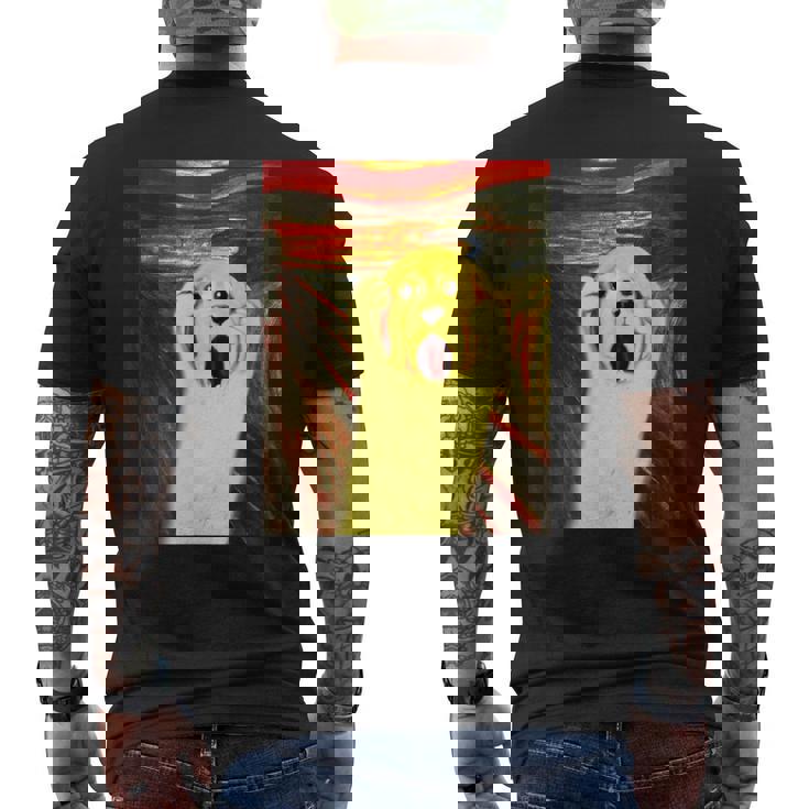 ゴールデンレトリバー 面白いtシャツ 犬 ムンクの叫び かわいい メンズ 子供 おもしろ 服 グッズ ネタ メンズTシャツ バックプリント