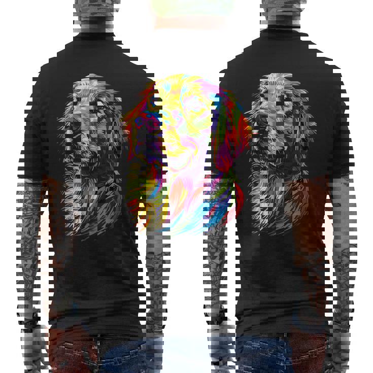 ゴールデン・レトリーバー 犬 カラフル ポップアート 犬好き メンズTシャツ バックプリント