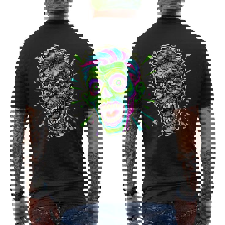 サイケデリック ゾンビヘッド ホラーアート 不気味なアンデッド メンズTシャツ バックプリント