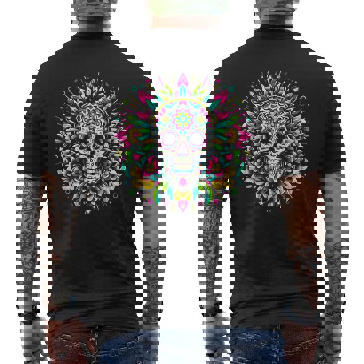 サイケデリックシュガースカルtシャツ 鮮やかでカラフルな死者の日 メンズTシャツ バックプリント