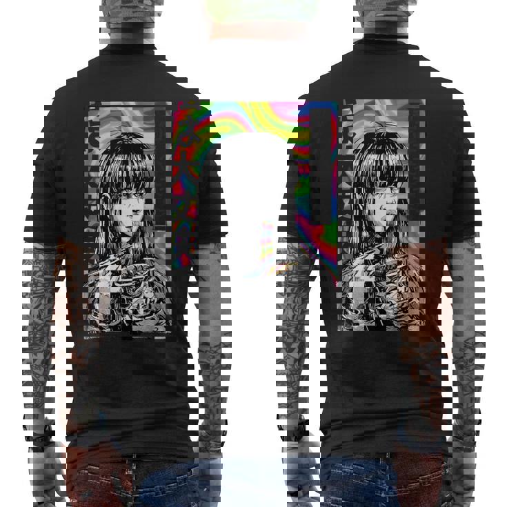 サイケデリック・ラーメン・アニメ・ガール マンガ・インスタント・ヌードル・ガール メンズTシャツ バックプリント