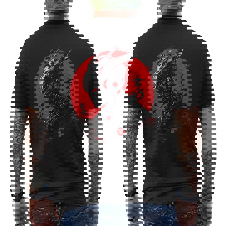 サイバーロボ サムライ メカヘルメット 日本アニメ アート メンズTシャツ バックプリント