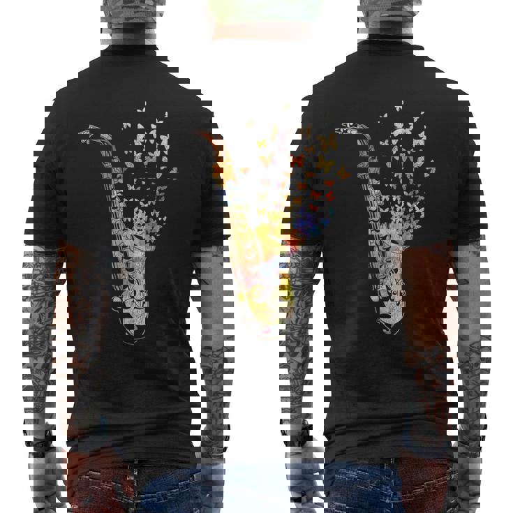 サクソフォニスト コロラド 蝶 音符 ジャズサックス メンズTシャツ バックプリント