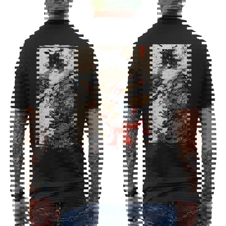サムライ 猫戦士 浮世 墨絵 猫 サムライ メンズTシャツ バックプリント