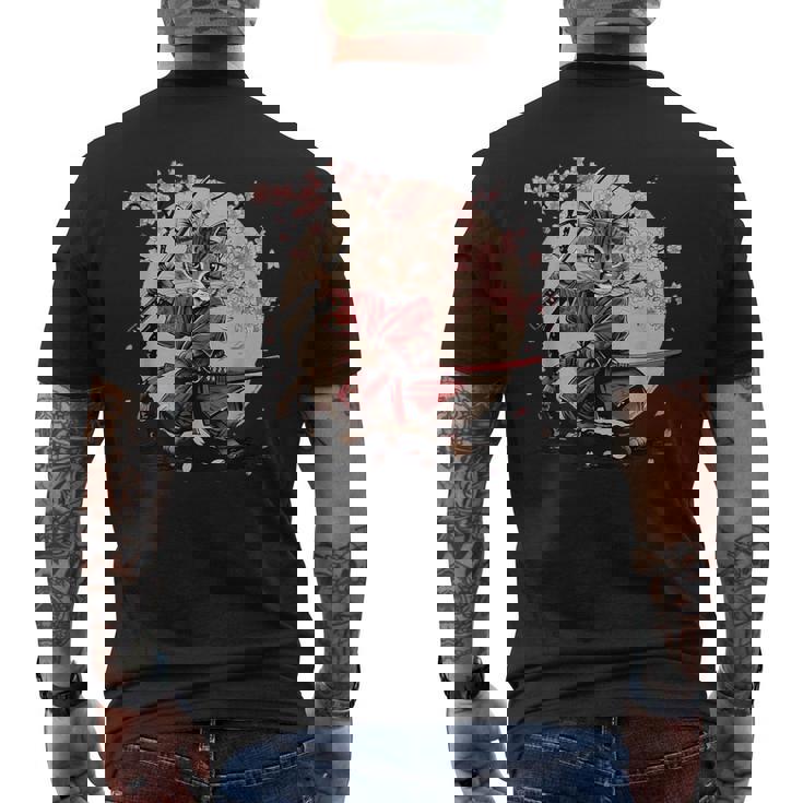 サムライキャット 日本戦士 サクラツリー 日本忍者 猫 メンズTシャツ バックプリント