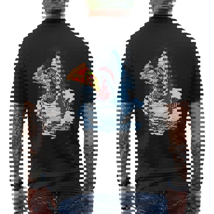 サメが食べるピザ サメグッズ ジョーズ メンズTシャツ バックプリント