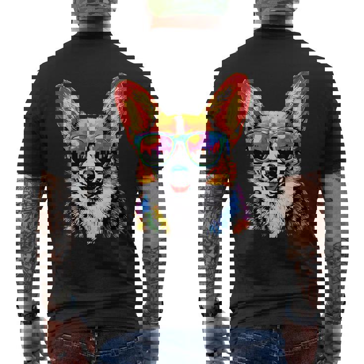 サングラスとコーギー ウェルシュ・コーギー犬 甘いウェルシュ・コーギー メンズTシャツ バックプリント