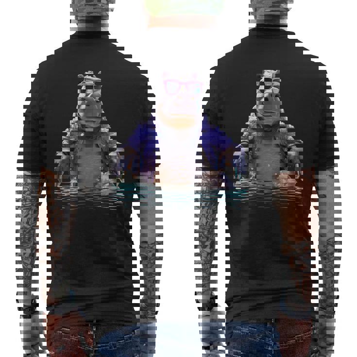 サングラスをかけたカバ カバ かわいいカバ メンズTシャツ バックプリント