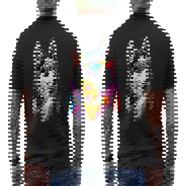 サングラスをかけたハスキー犬 私はシベリアンハスキーが大好きです。 メンズTシャツ バックプリント