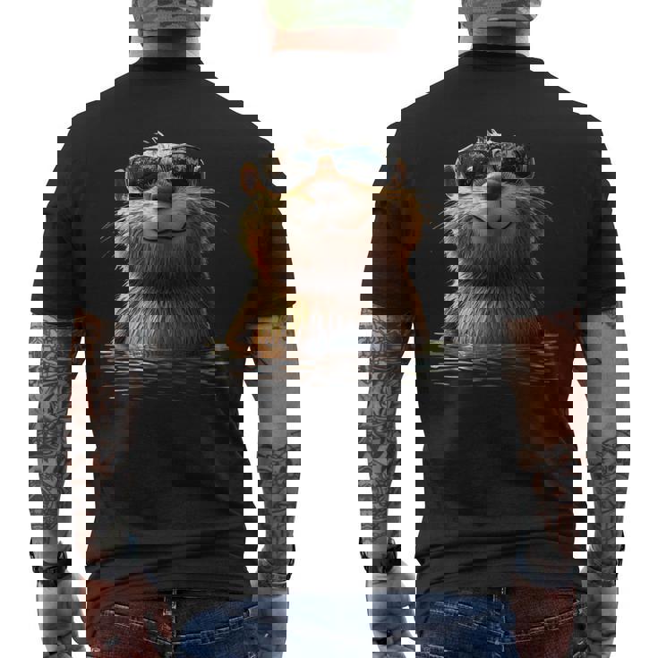 サングラスをかけたビーバー げっ歯類が大好き かわいいビーバー メンズTシャツ バックプリント