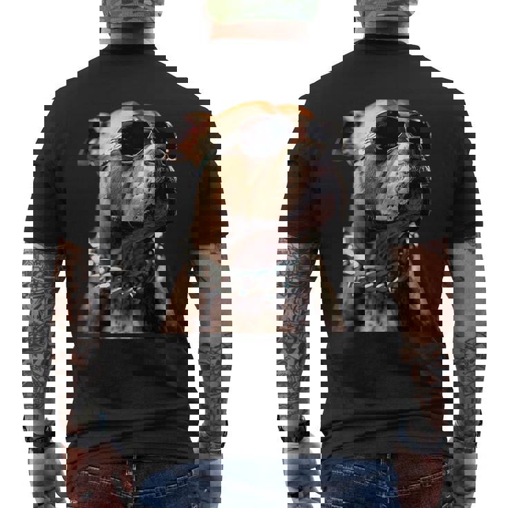 サングラスをかけたピットブル アメリカン・ピット・ブル・テリア メンズTシャツ バックプリント