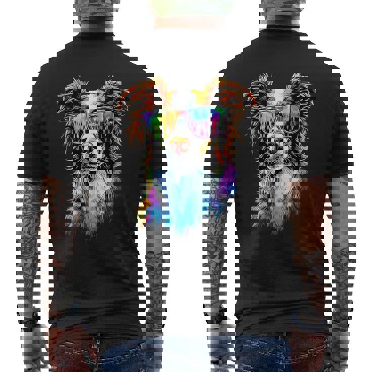 サングラスをかけたボーダーコリー 子犬 かわいいボーダーコリー メンズTシャツ バックプリント