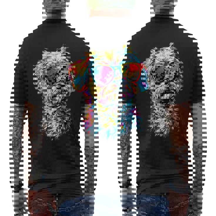 サングラスをかけたマルチーズ マルチーズ犬は甘いマルチーズが大好き メンズTシャツ バックプリント