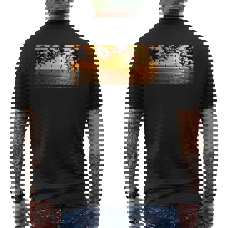 サンセット ビーチ ヤシの木 クール 海 サーフィン メンズTシャツ バックプリント