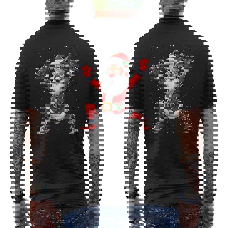 サンタ ウエイトリフティング ジム トレーニング クリスマス フィットネス メンズTシャツ バックプリント