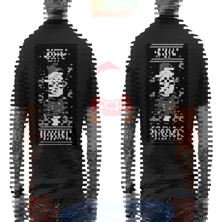 サンタ帽子付きパンダ 醜いクリスマス X-Mas メンズTシャツ バックプリント