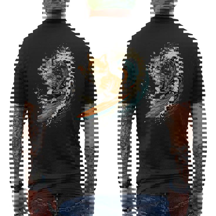 サーファー猫 サーフィン メンズTシャツ バックプリント