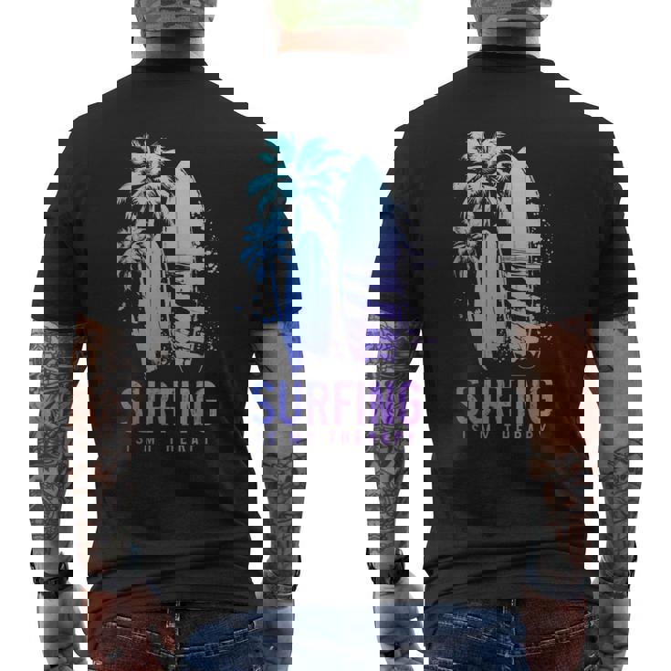サーフィンセラピー ヴィンテージ サーフボード ヤシの木 ビーチサーファー メンズTシャツ バックプリント