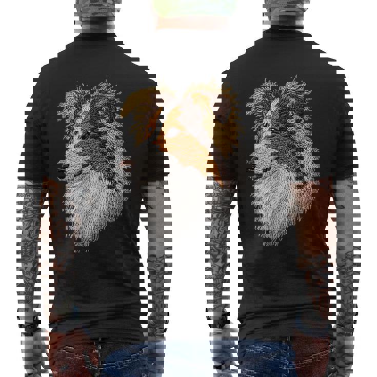 シェットランド・シープドッグ かわいい子犬の顔 犬好き ペット飼い主 メンズTシャツ バックプリント