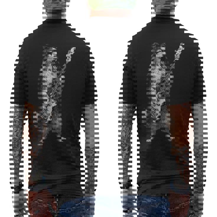 シェットランド・シープドッグ ベース・ギター ロックミュージック 犬好き メンズTシャツ バックプリント