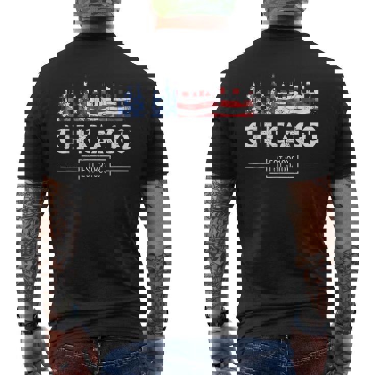 シカゴ 7月4日 アメリカ国旗 愛国的お土産 メンズTシャツ バックプリント