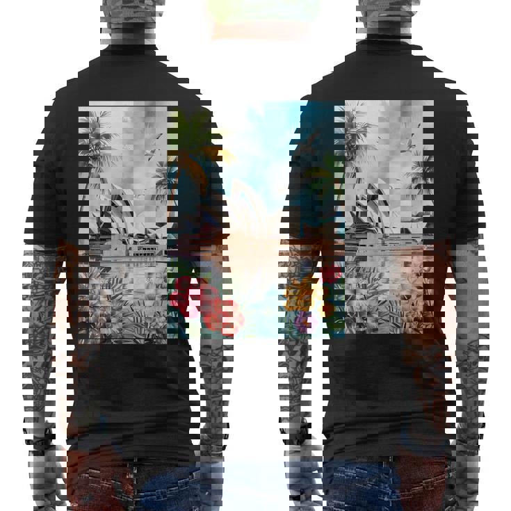 シドニーオペラハウスと南国の自然 メンズTシャツ バックプリント