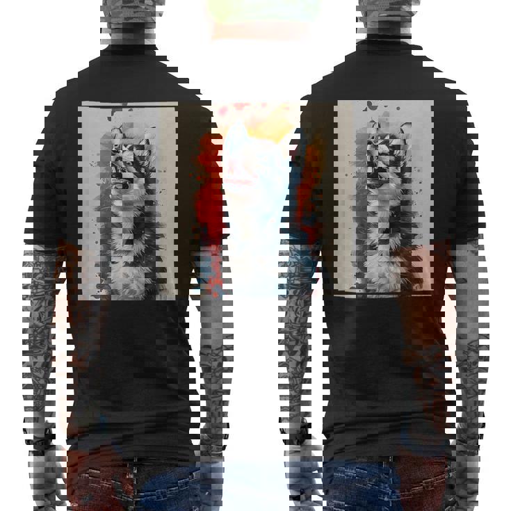 シベリアンハスキー子犬の笑いグラフィック。 メンズTシャツ バックプリント